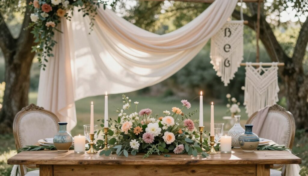 Boho Hochzeitsdekoration Farbakzente