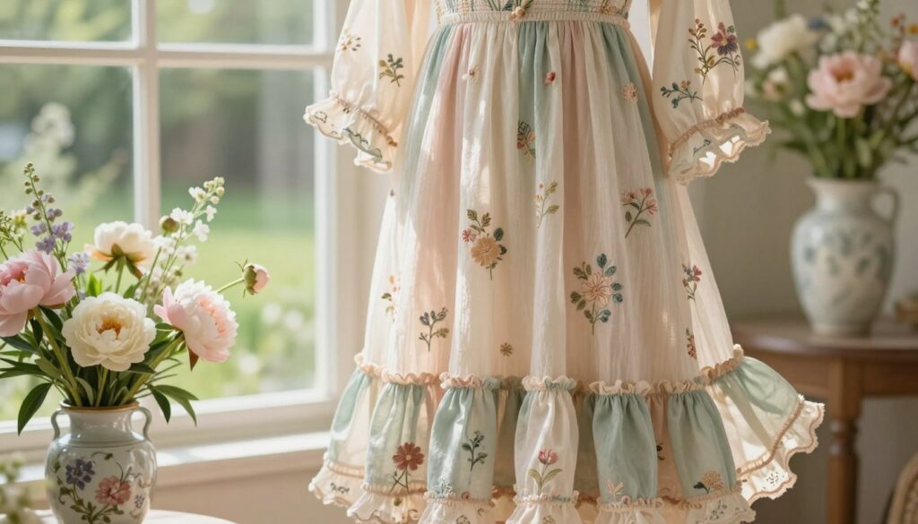 Designdetails Rüschen Stickereien Blumenmuster