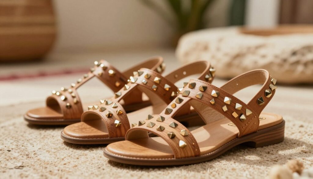 Holzsandalen mit Nieten Details Holzsandalen mit Nieten Details